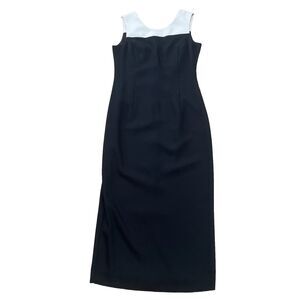 Vintage Datiani Open Back Midi Dress Button Pencil Sz 6 Black Cream Money Rare